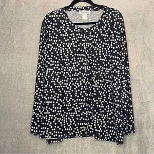 Shenanigans 2X Top Shirt Black Polka Dot Long Sleeve Scoop Neck Pleated Knit P11